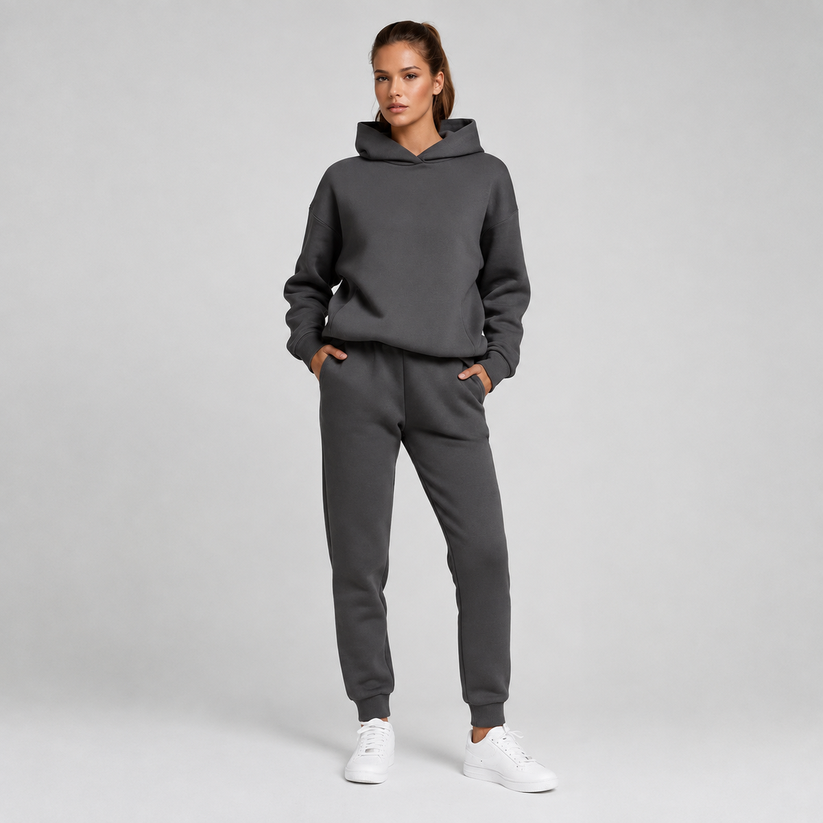 Dames joggingpak, tweedelig — hoodie en joggers van katoenmix
