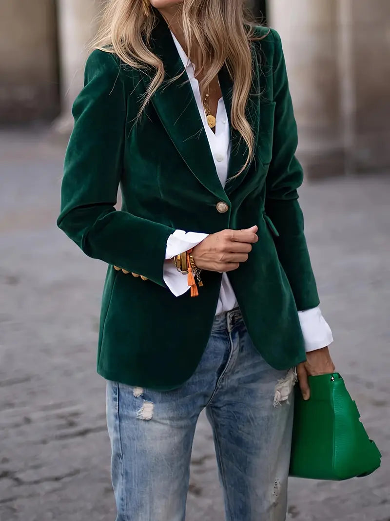 Damesblazer, klassiek — getailleerde linnen blazer met revers en één knoop