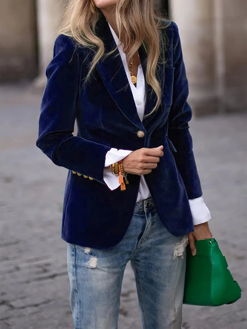 Damesblazer, klassiek — getailleerde linnen blazer met revers en één knoop