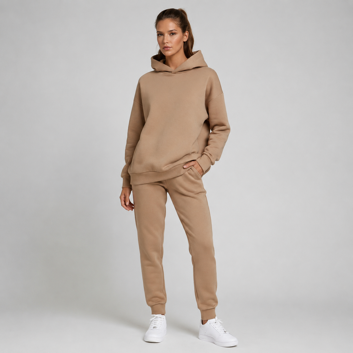 Dames joggingpak, tweedelig — hoodie en joggers van katoenmix