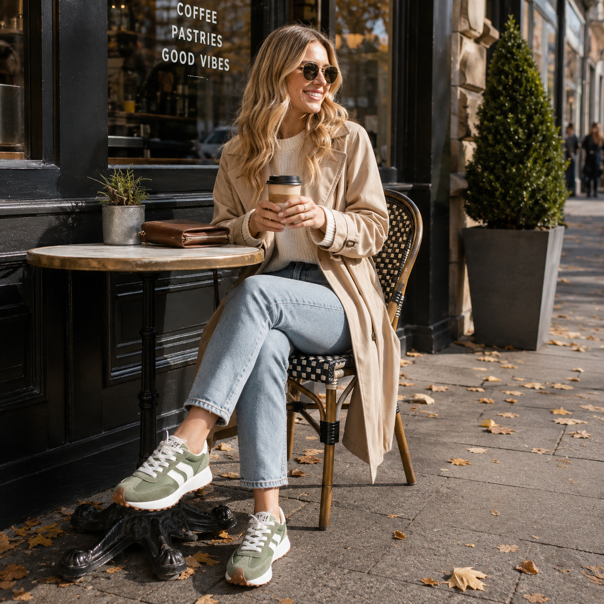 Dames sneakers, plateau — retro chunky-zool met vetersluiting