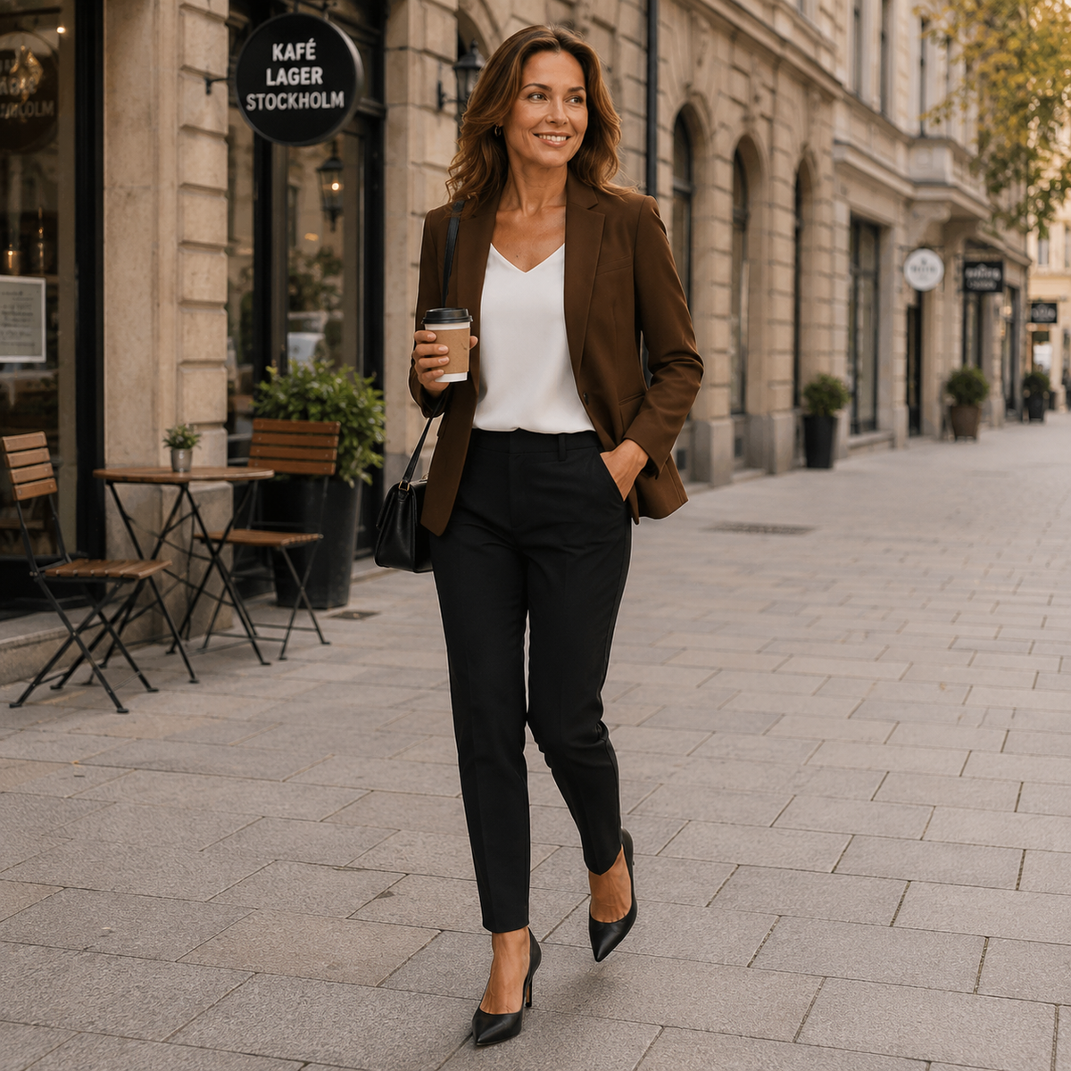Damesblazer, kort model — getailleerde kantoorblazer met open voorkant