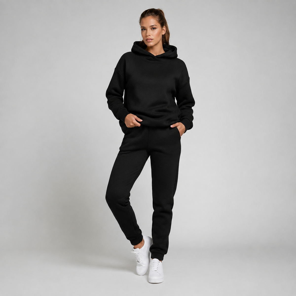 Dames joggingpak, tweedelig — hoodie en joggers van katoenmix