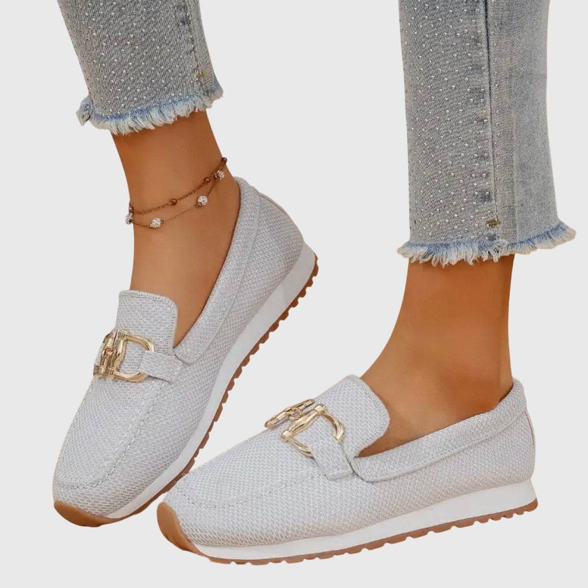 Dames loafers — van imitatieleer met metalen gesp, comfortabele slip-ons