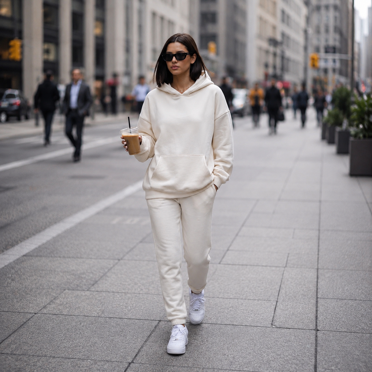 Dames joggingpak, tweedelig — hoodie en joggers van katoenmix