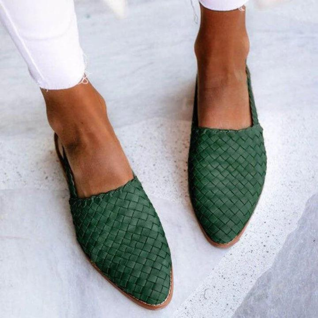 Dames loafers, textiel — geweven slingback met platte zool