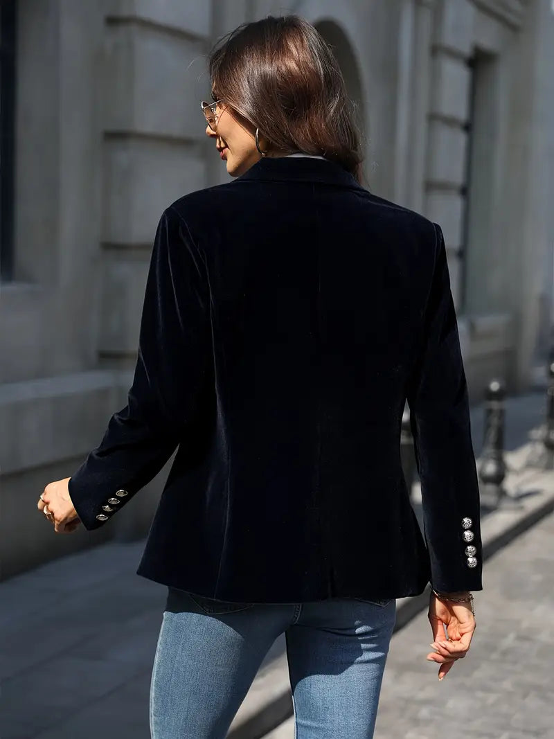 Damesblazer, klassiek — getailleerde linnen blazer met revers en één knoop