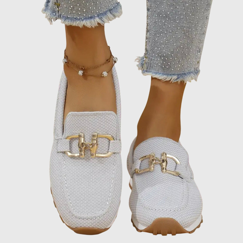 Dames loafers — van imitatieleer met metalen gesp, comfortabele slip-ons