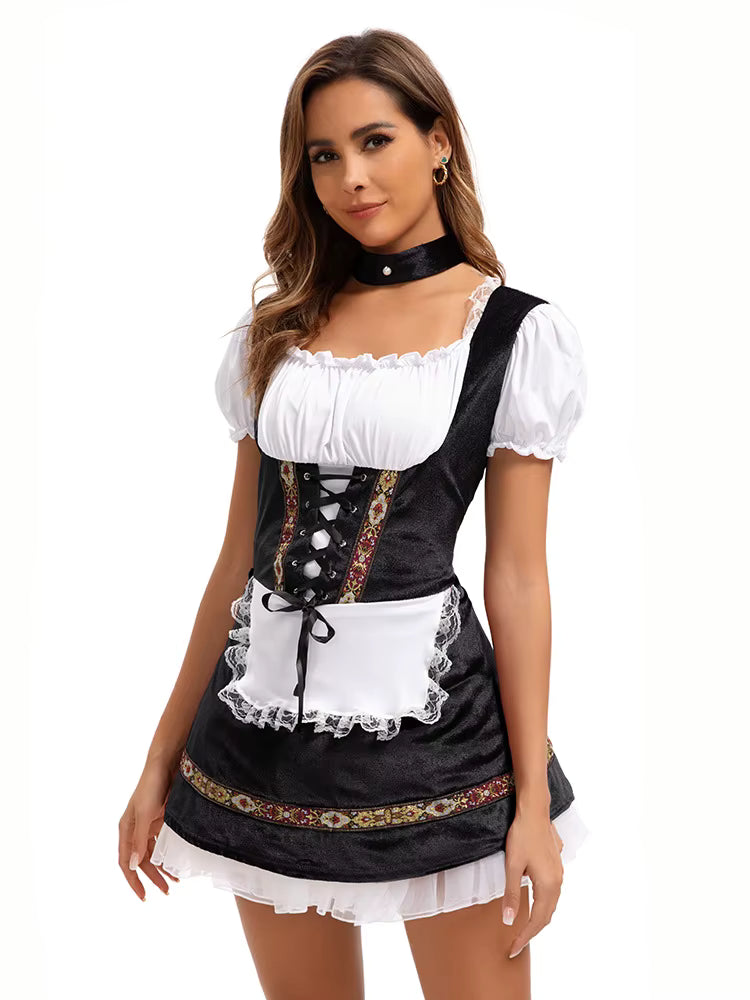 Dirndl dames met vetersluiting en pofmouwen — Oktoberfestjurk