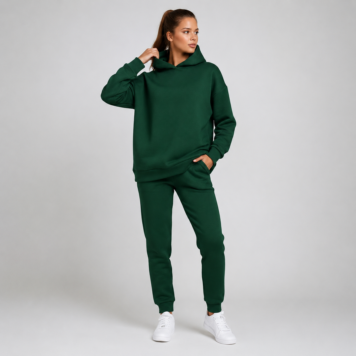 Dames joggingpak, tweedelig — hoodie en joggers van katoenmix