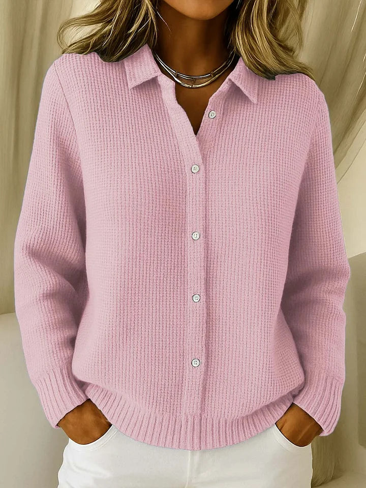 Dames gebreid vest — elegante lange cardigan van acryl met knoopsluiting