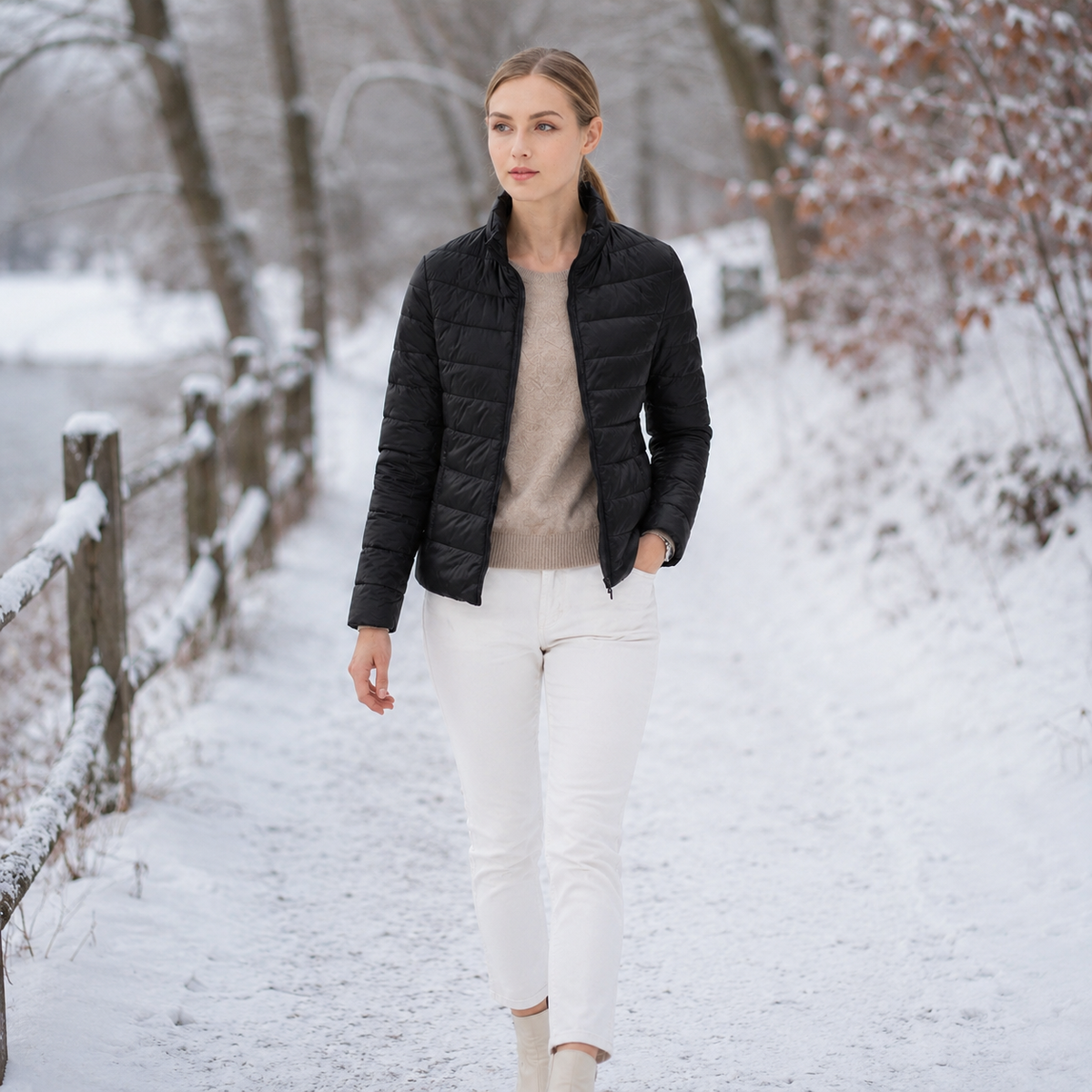 Donsjas voor dames — licht en warm met capuchon en ritssluiting
