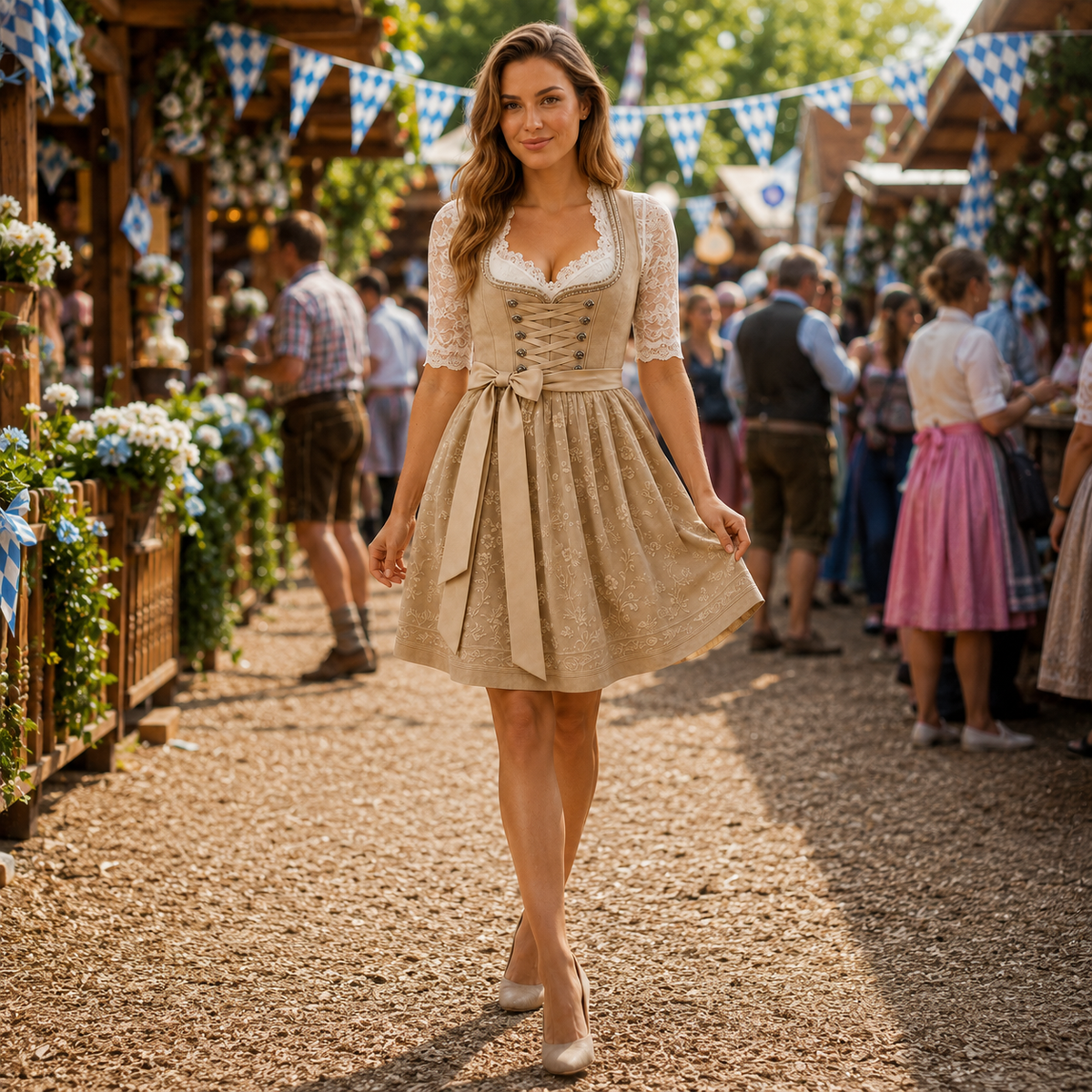 Traditionele damesklederdracht — klassieke jurk in khaki