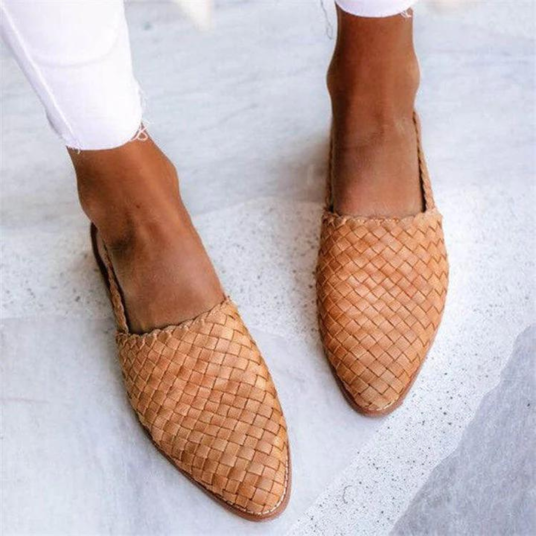 Dames loafers, textiel — geweven slingback met platte zool
