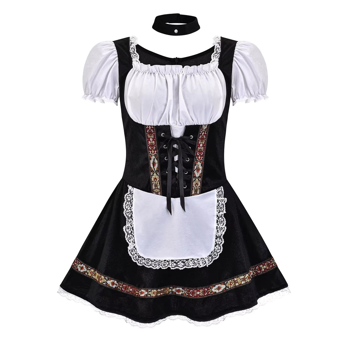 Dirndl dames met vetersluiting en pofmouwen — Oktoberfestjurk