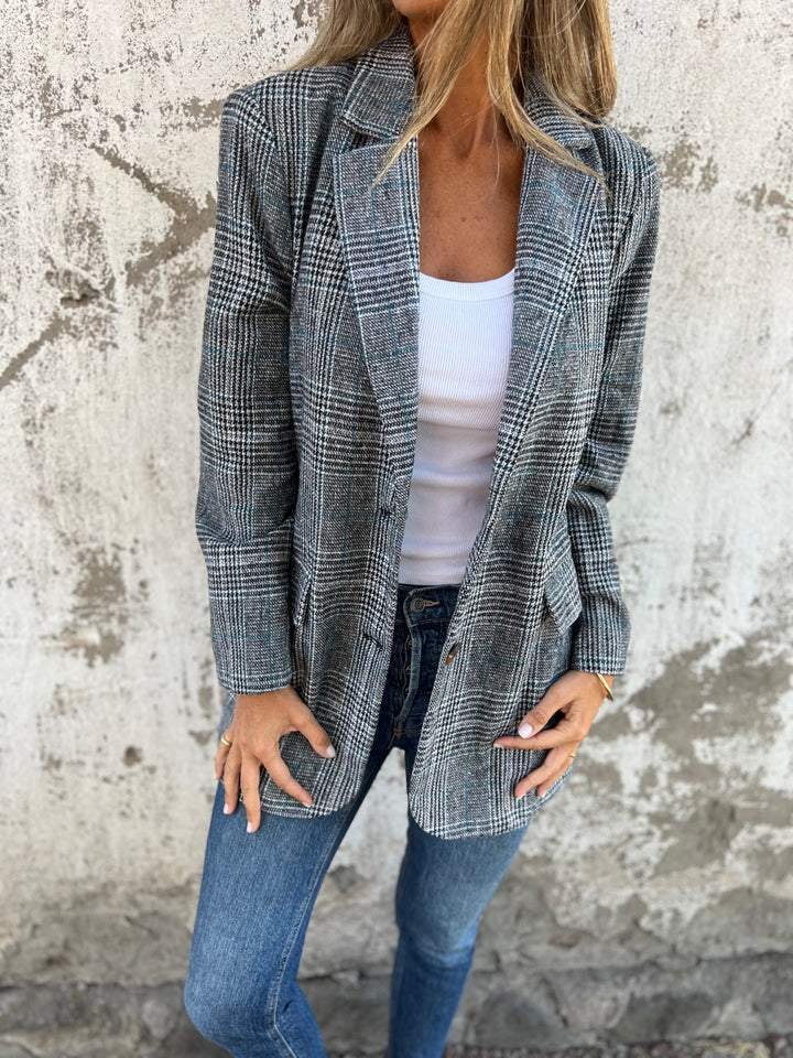 Damesblazer, geruit — elegante linnen blazer voor herfst en winter