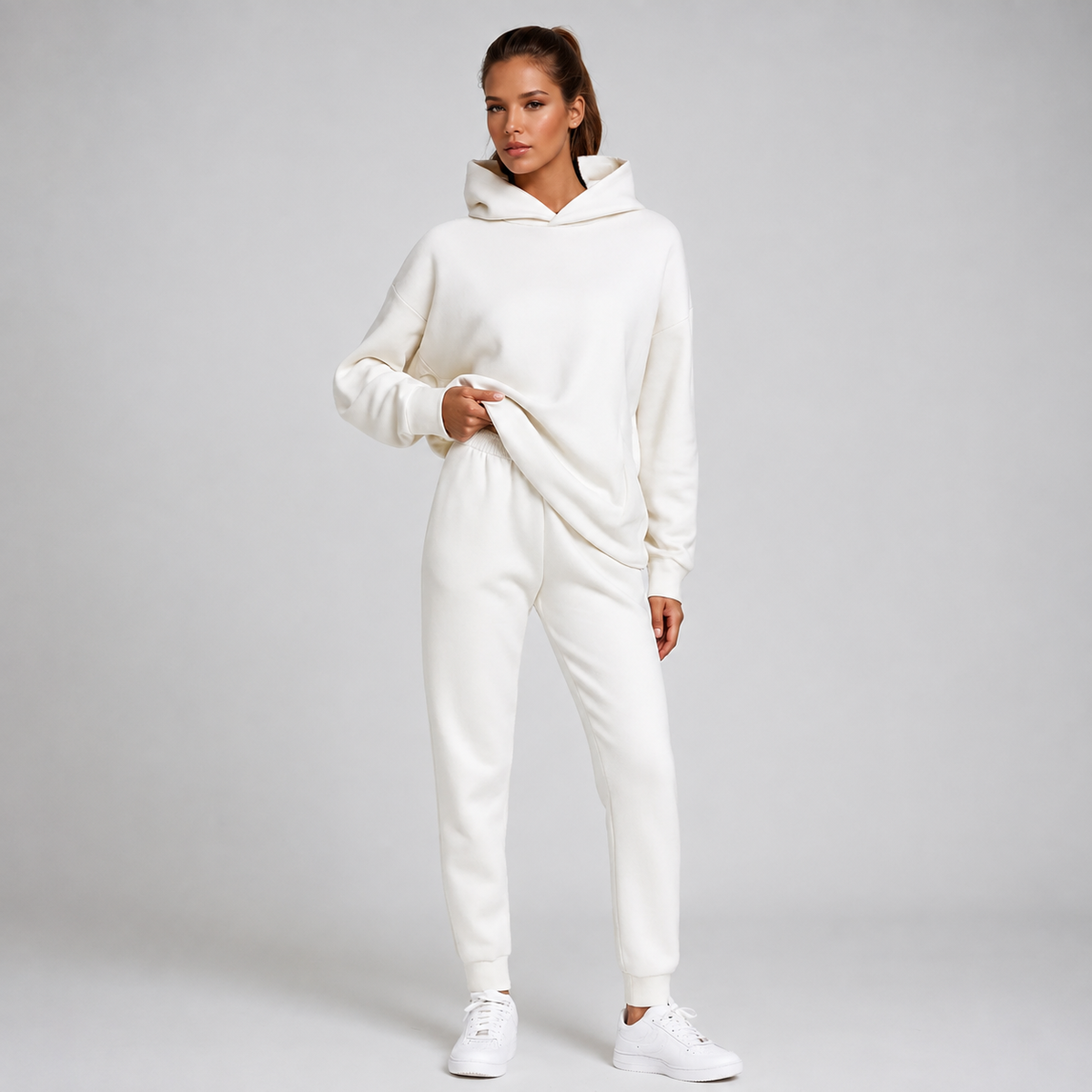 Dames joggingpak, tweedelig — hoodie en joggers van katoenmix