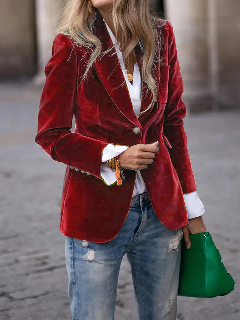 Damesblazer, klassiek — getailleerde linnen blazer met revers en één knoop