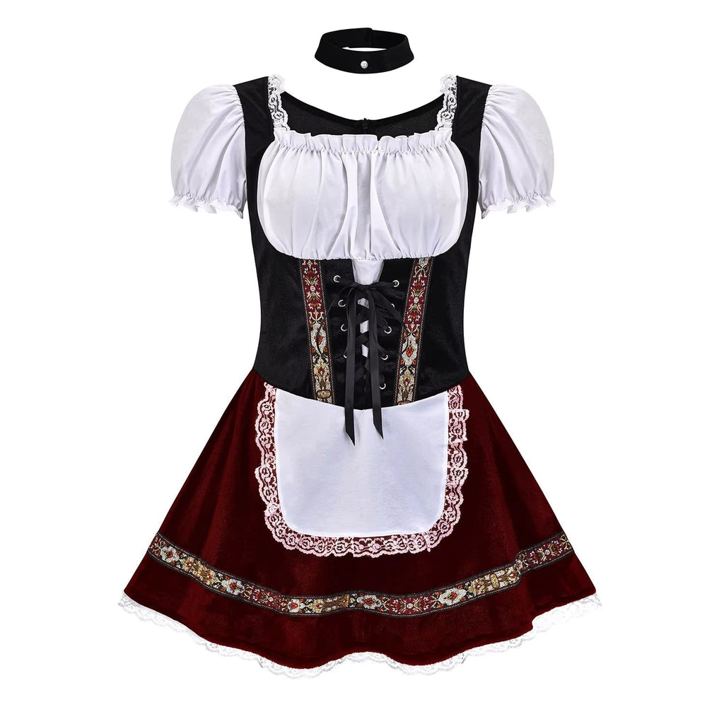 Dirndl dames met vetersluiting en pofmouwen — Oktoberfestjurk