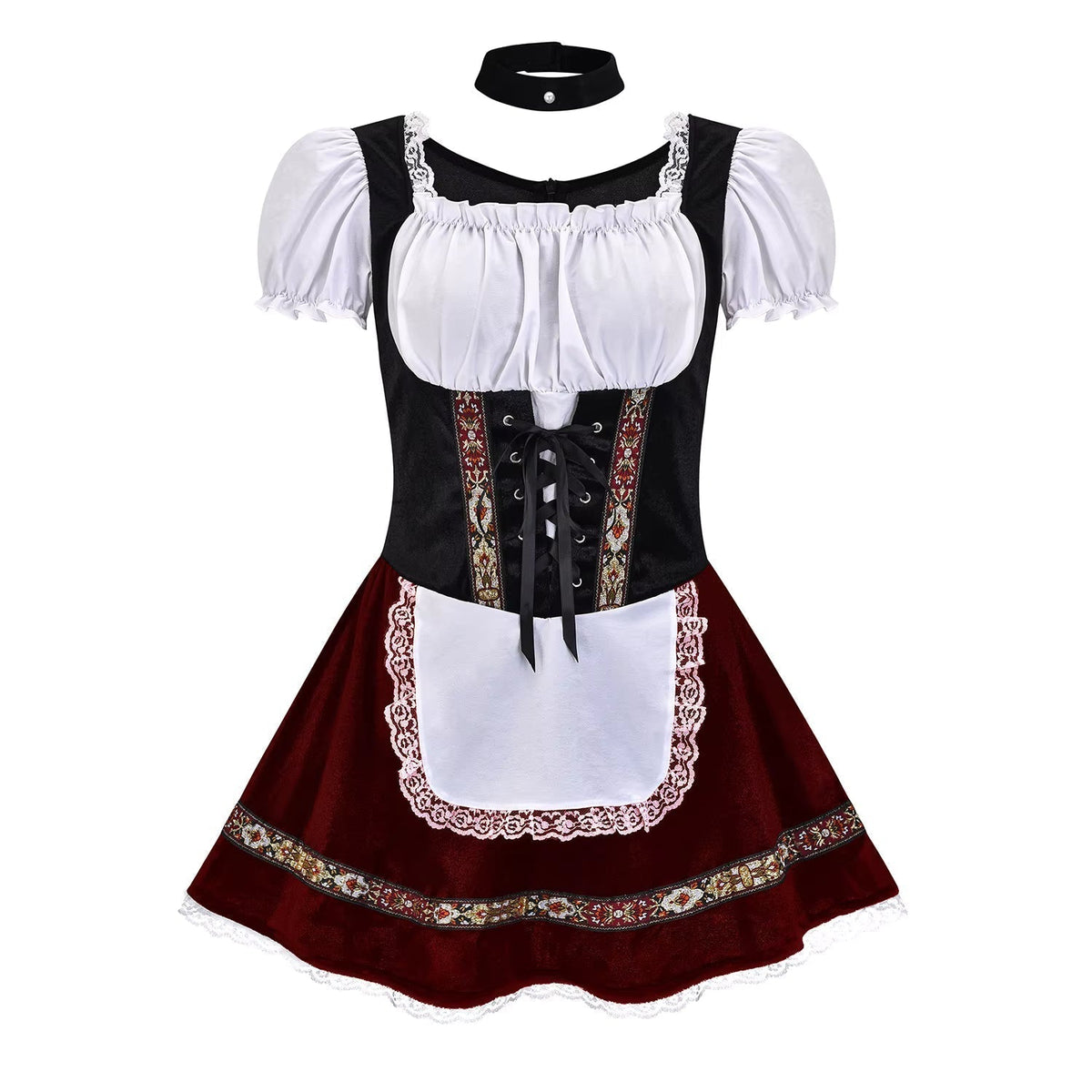 Dirndl dames met vetersluiting en pofmouwen — Oktoberfestjurk