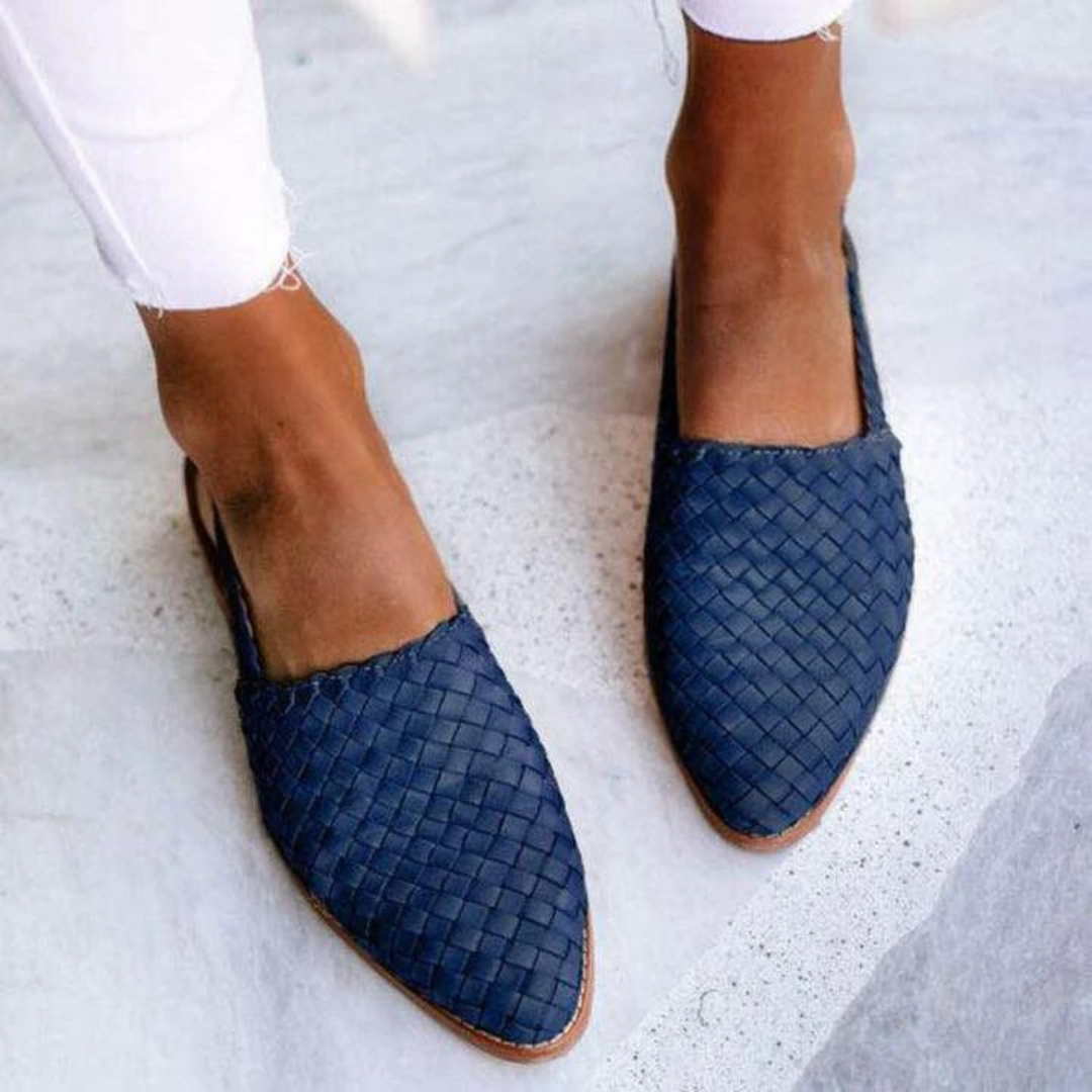 Dames loafers, textiel — geweven slingback met platte zool