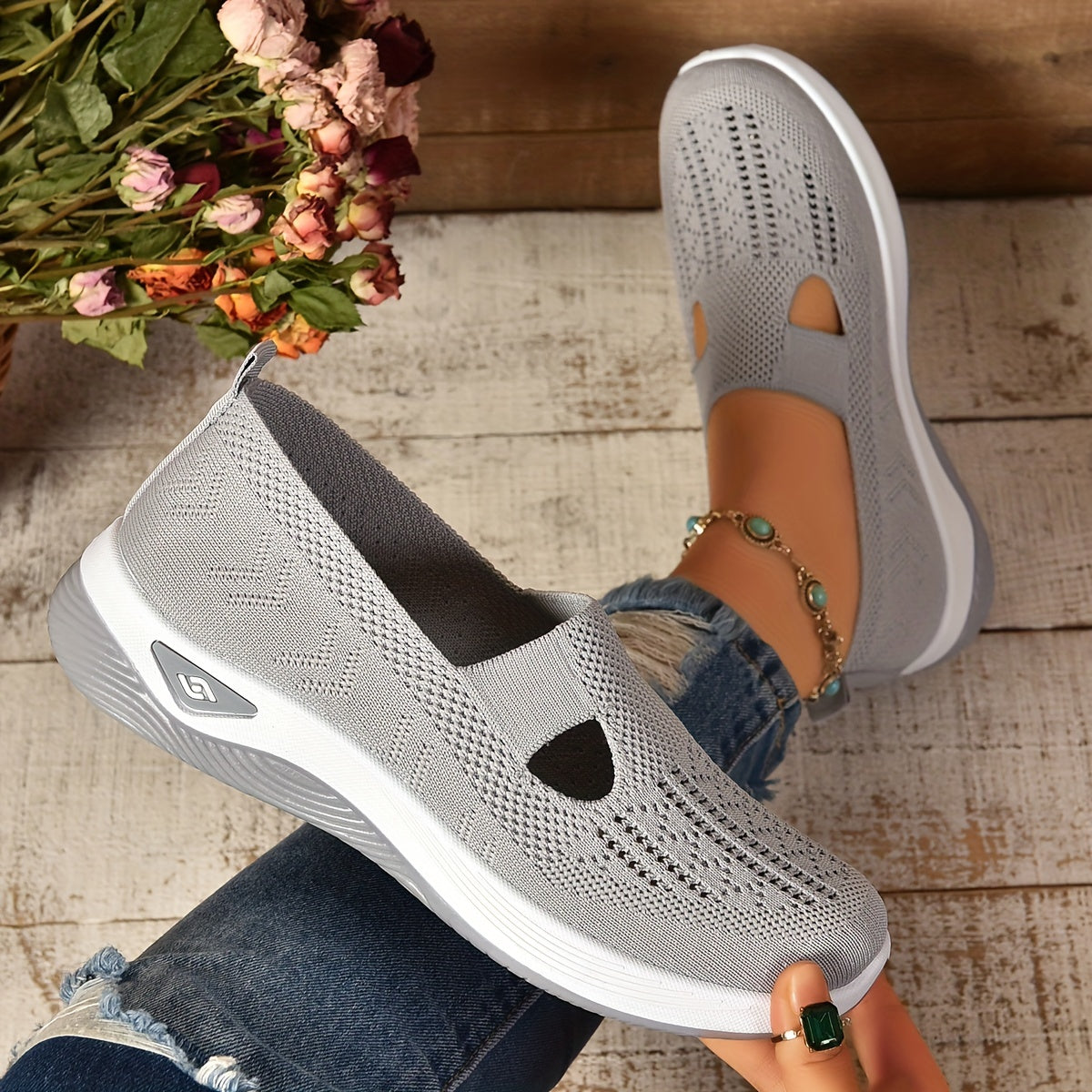 Dames slip-on schoenen, orthopedisch — van textiel met een gedempte binnenzool
