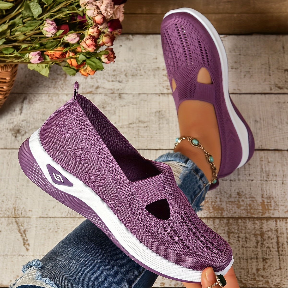 Dames slip-on schoenen, orthopedisch — van textiel met een gedempte binnenzool