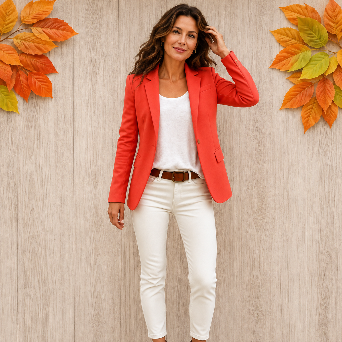 Damesblazer, klassiek — linnen kantoorblazer met revers en één knoop