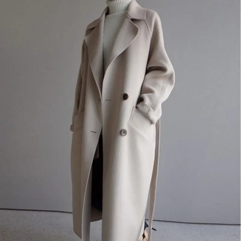 Dames lange jas — elegante klassieke winterjas van acryl