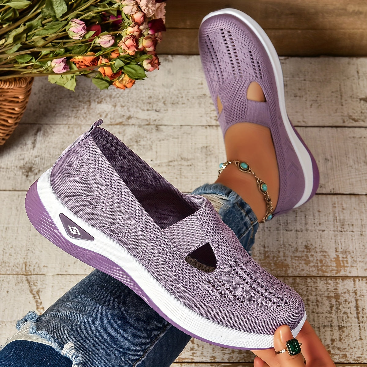Dames slip-on schoenen, orthopedisch — van textiel met een gedempte binnenzool