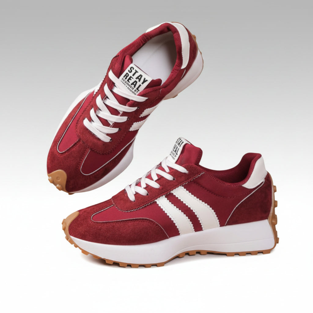 Dames sneakers, plateau — retro chunky-zool met vetersluiting