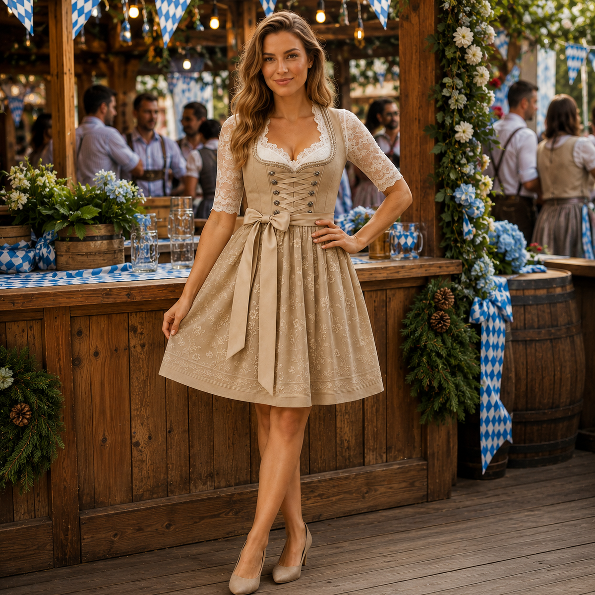 Traditionele damesklederdracht — klassieke jurk in khaki