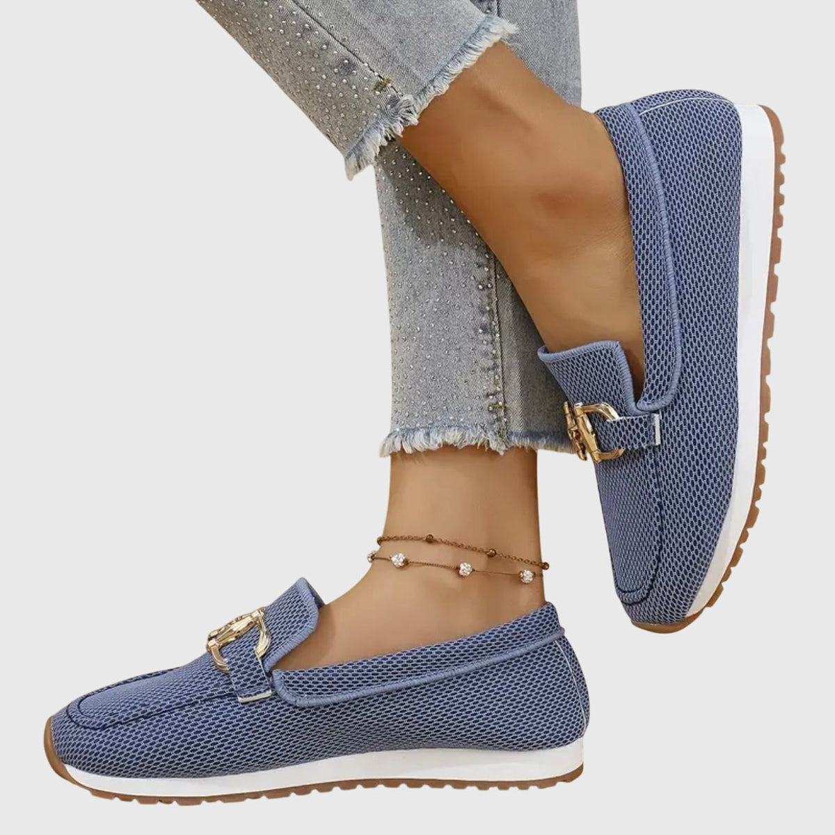 Dames loafers — van imitatieleer met metalen gesp, comfortabele slip-ons