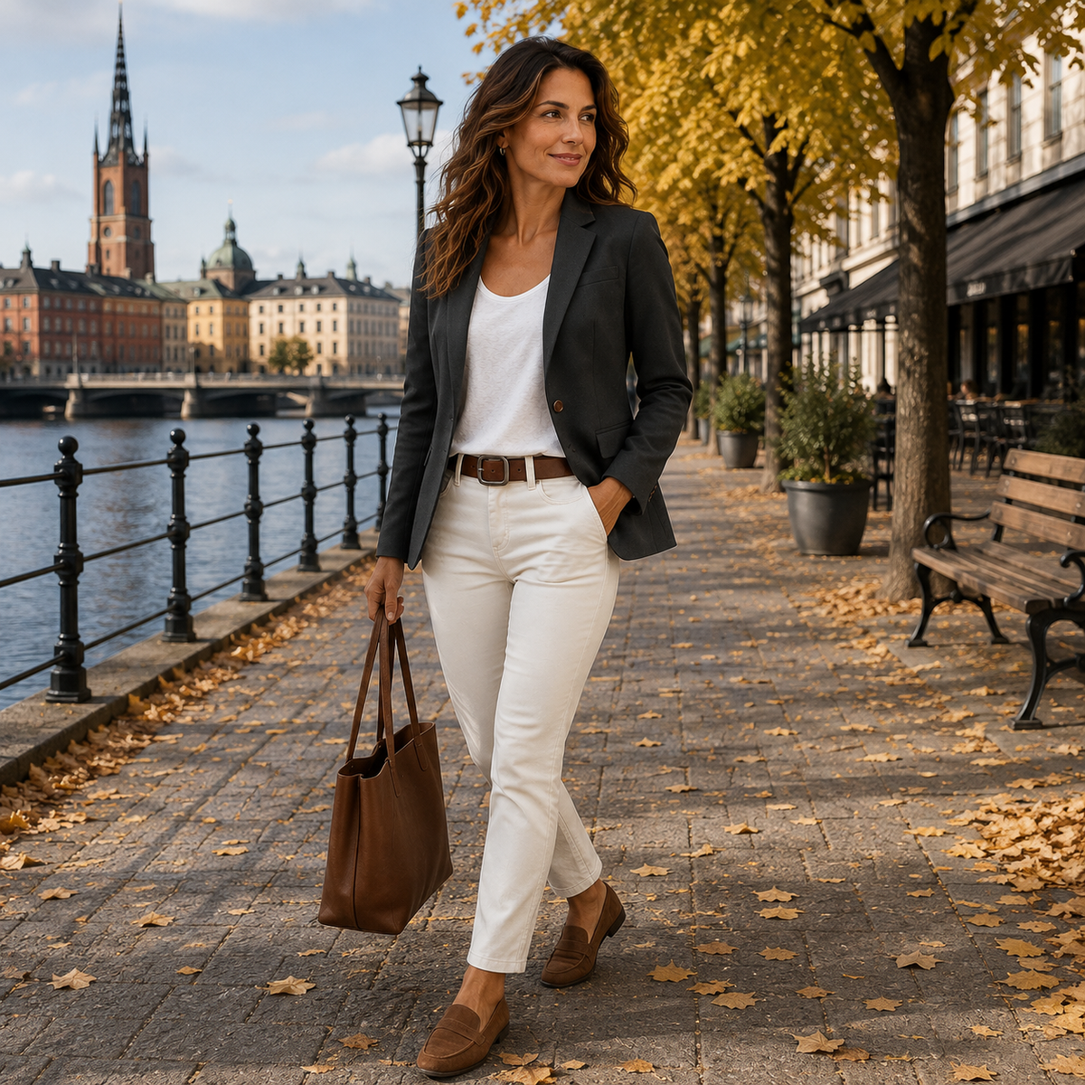 Damesblazer, klassiek — linnen kantoorblazer met revers en één knoop