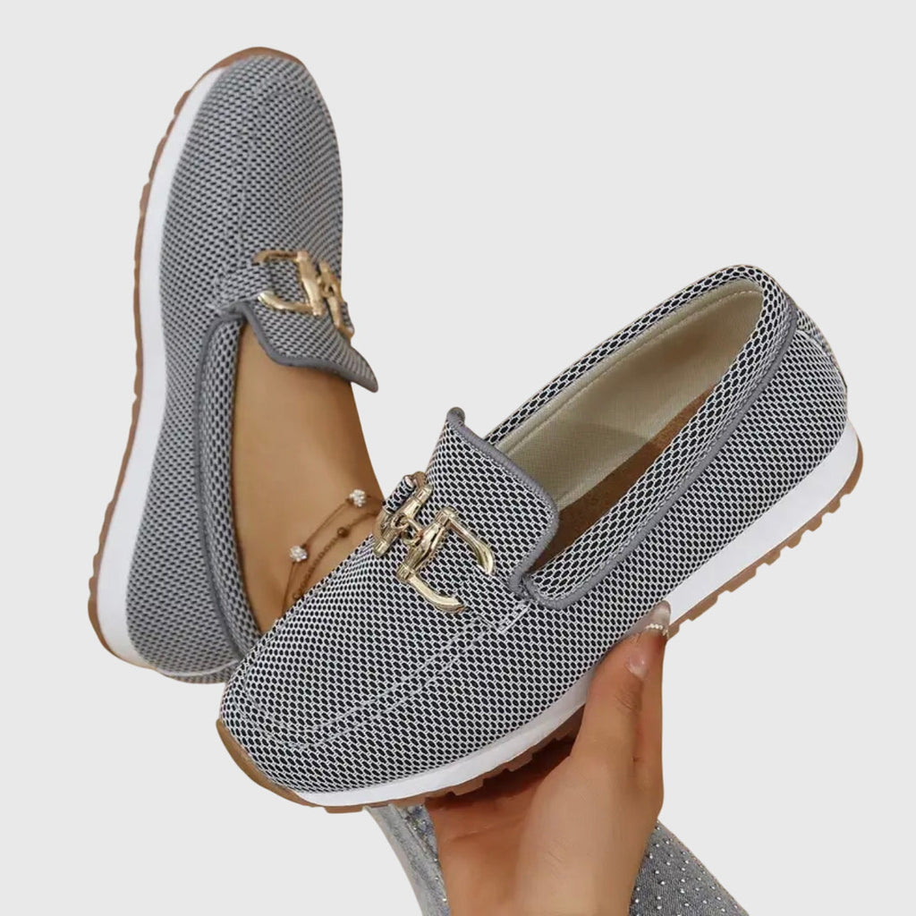 Dames loafers — van imitatieleer met metalen gesp, comfortabele slip-ons