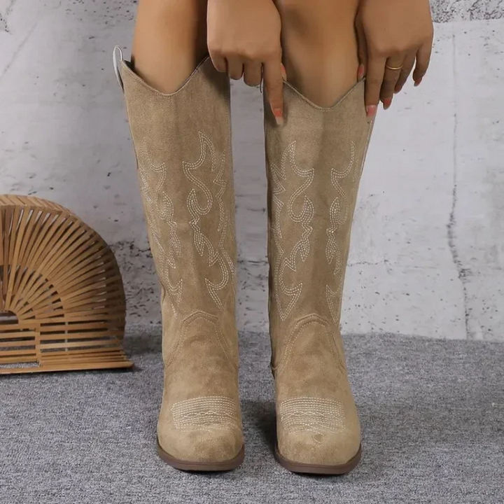 Dames cowboylaarzen van imitatieleer — klassieke westernlaarzen met hak