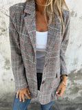 Damesblazer, geruit — elegante linnen blazer voor herfst en winter