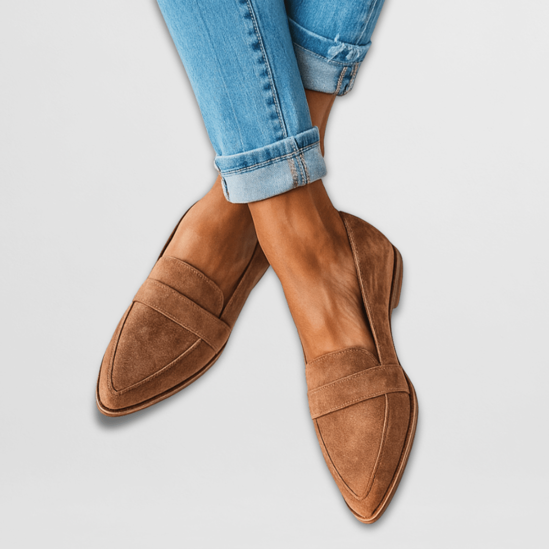 Dames loafers — mocca-imitatie, comfortabele slip-ons met ondersteunende zool