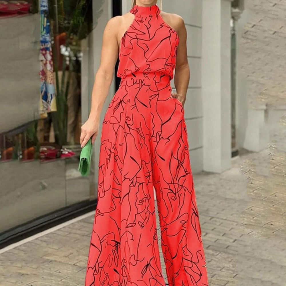 Damesjumpsuit, mouwloos — linnen jumpsuit met verstelbare ceintuur