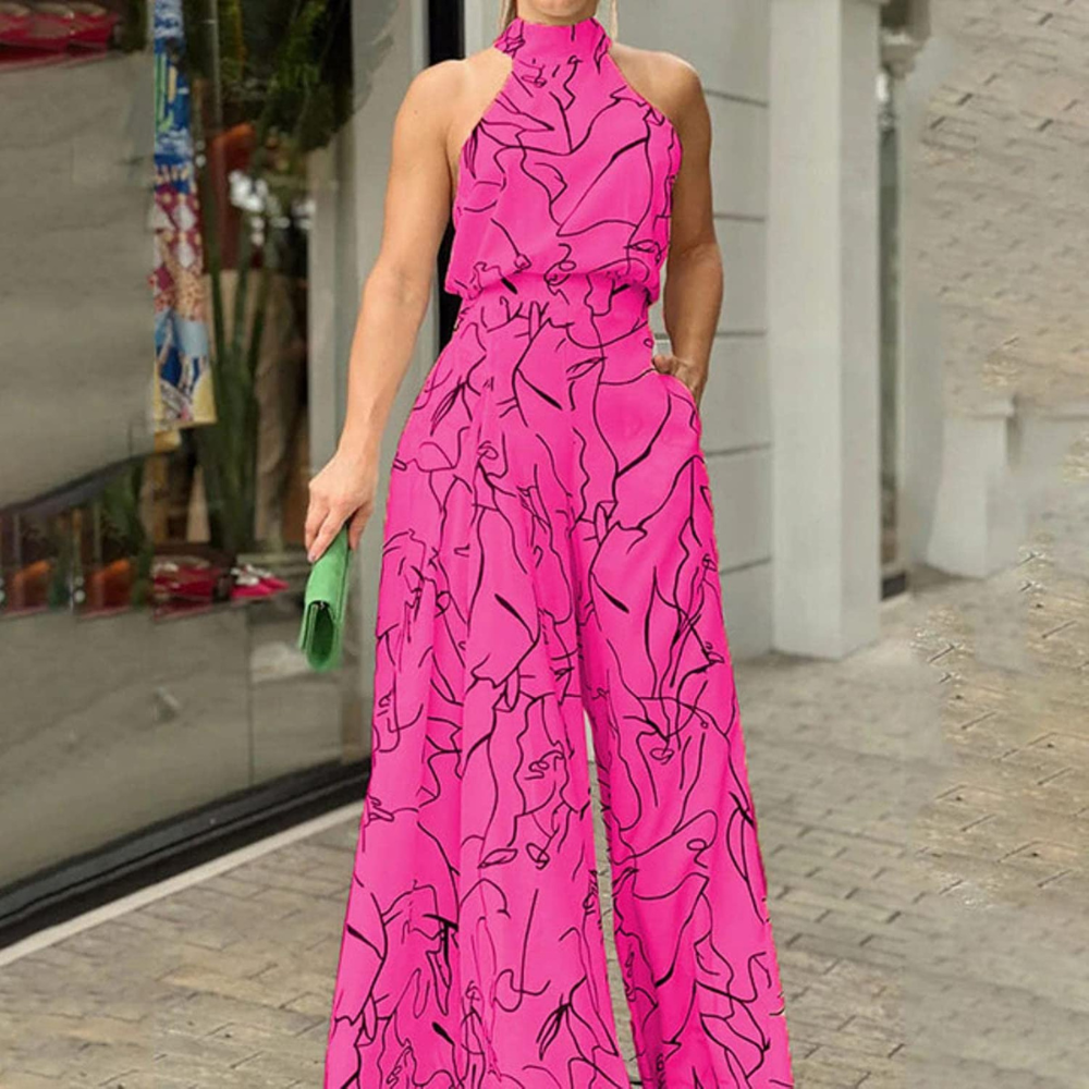 Damesjumpsuit, mouwloos — linnen jumpsuit met verstelbare ceintuur