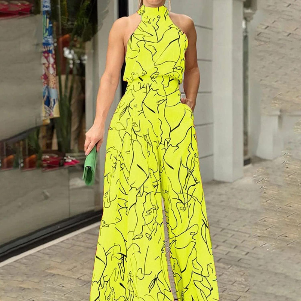 Damesjumpsuit, mouwloos — linnen jumpsuit met verstelbare ceintuur