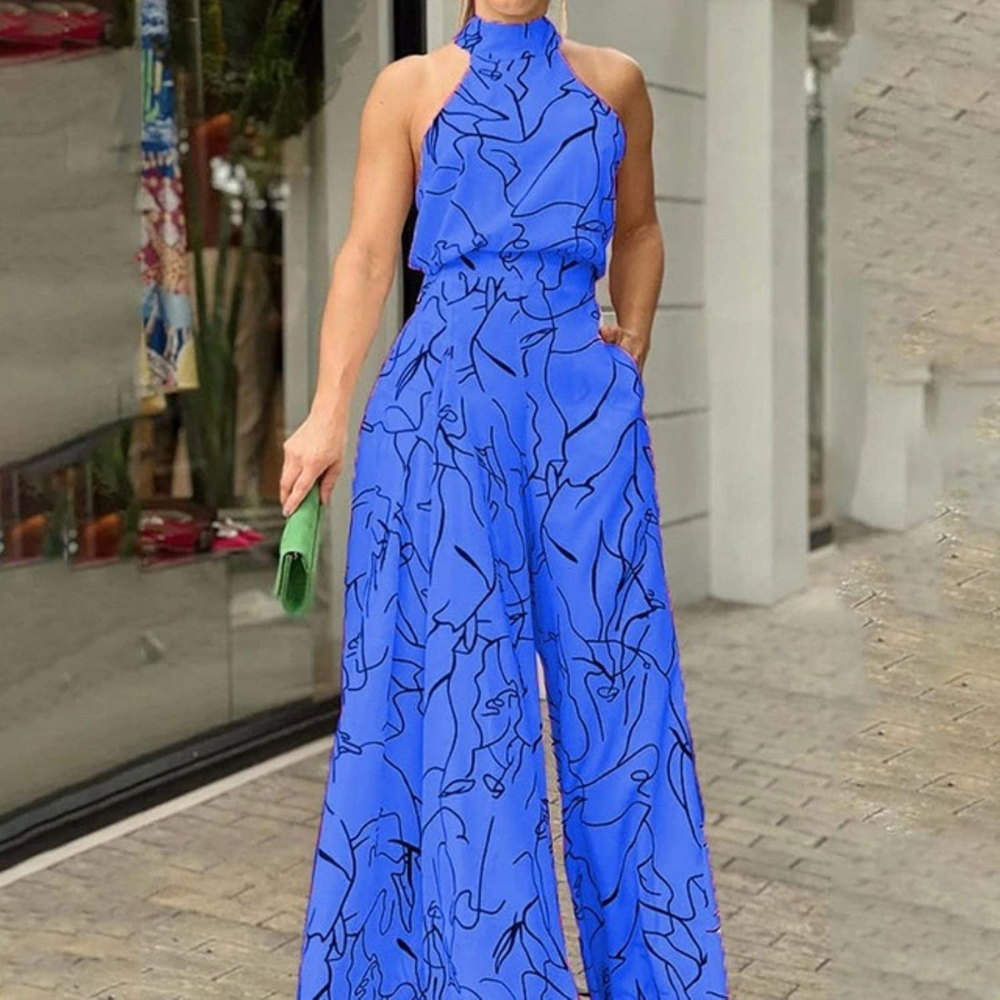 Damesjumpsuit, mouwloos — linnen jumpsuit met verstelbare ceintuur