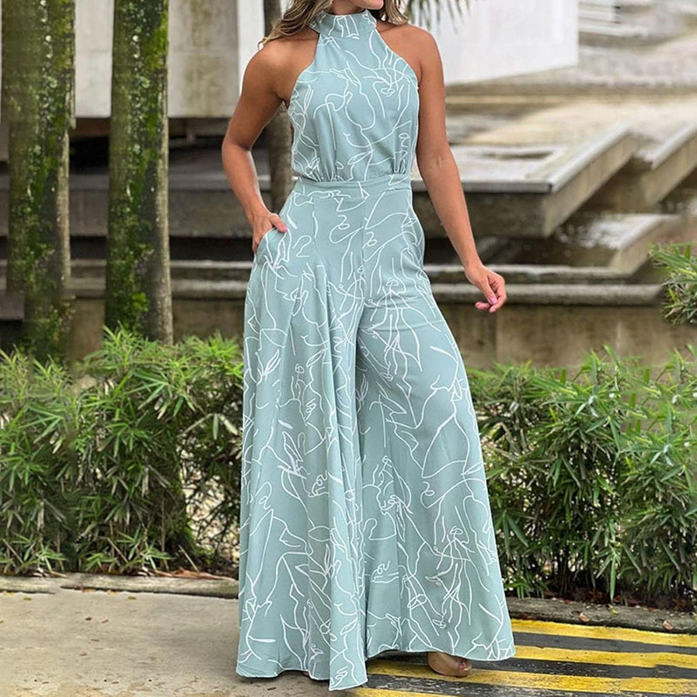 Damesjumpsuit, mouwloos — linnen jumpsuit met verstelbare ceintuur