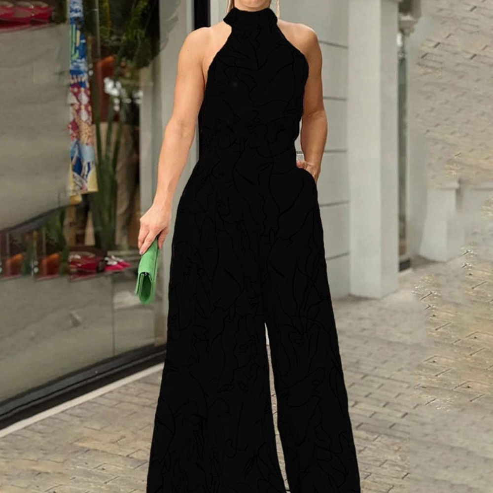 Damesjumpsuit, mouwloos — linnen jumpsuit met verstelbare ceintuur