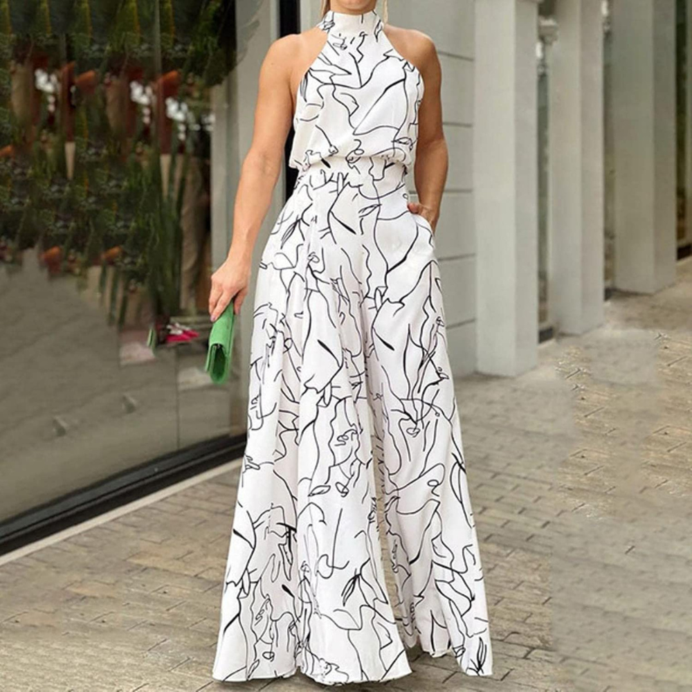 Damesjumpsuit, mouwloos — linnen jumpsuit met verstelbare ceintuur