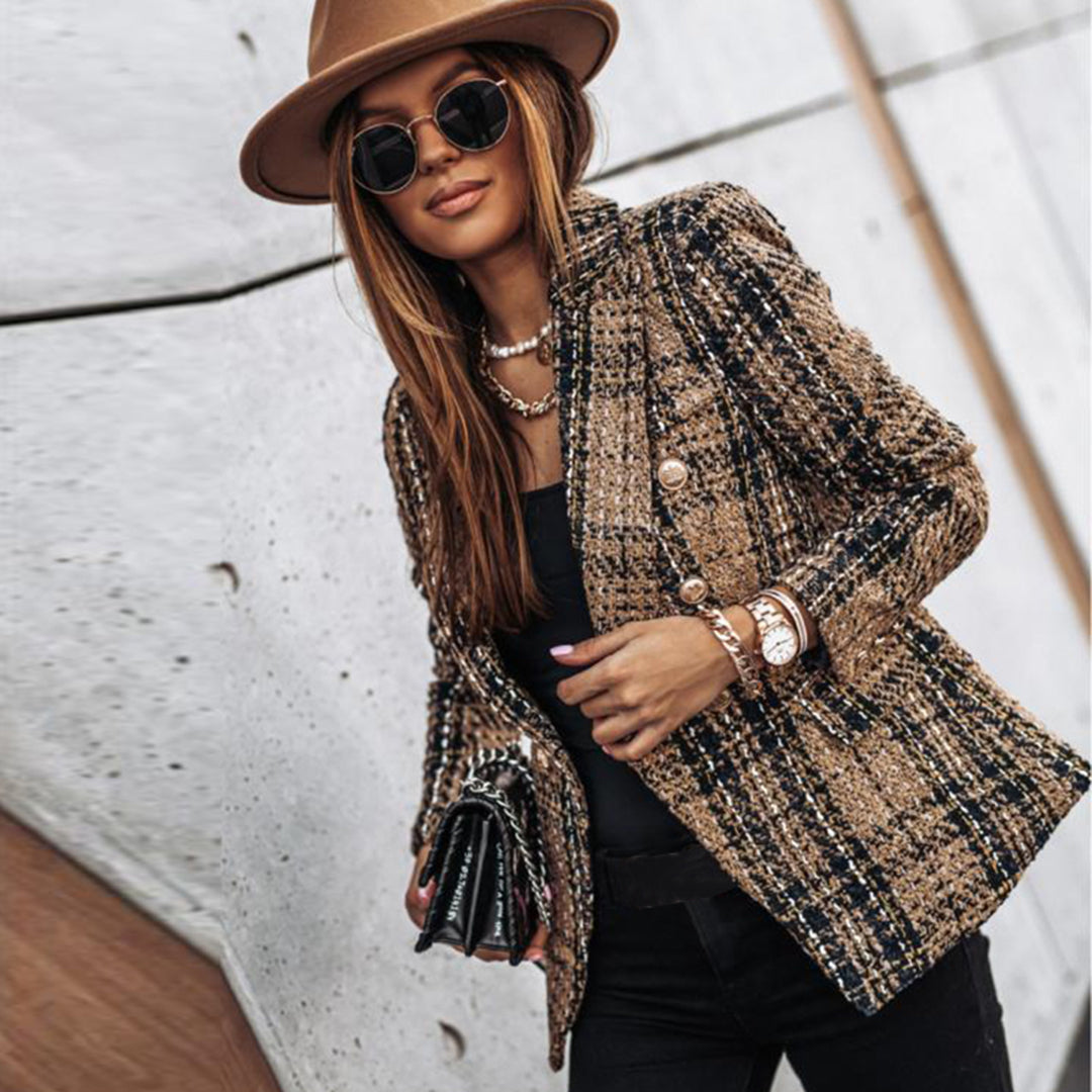 Damesblazer, klassiek — elegante linnen blazer met reverskraag
