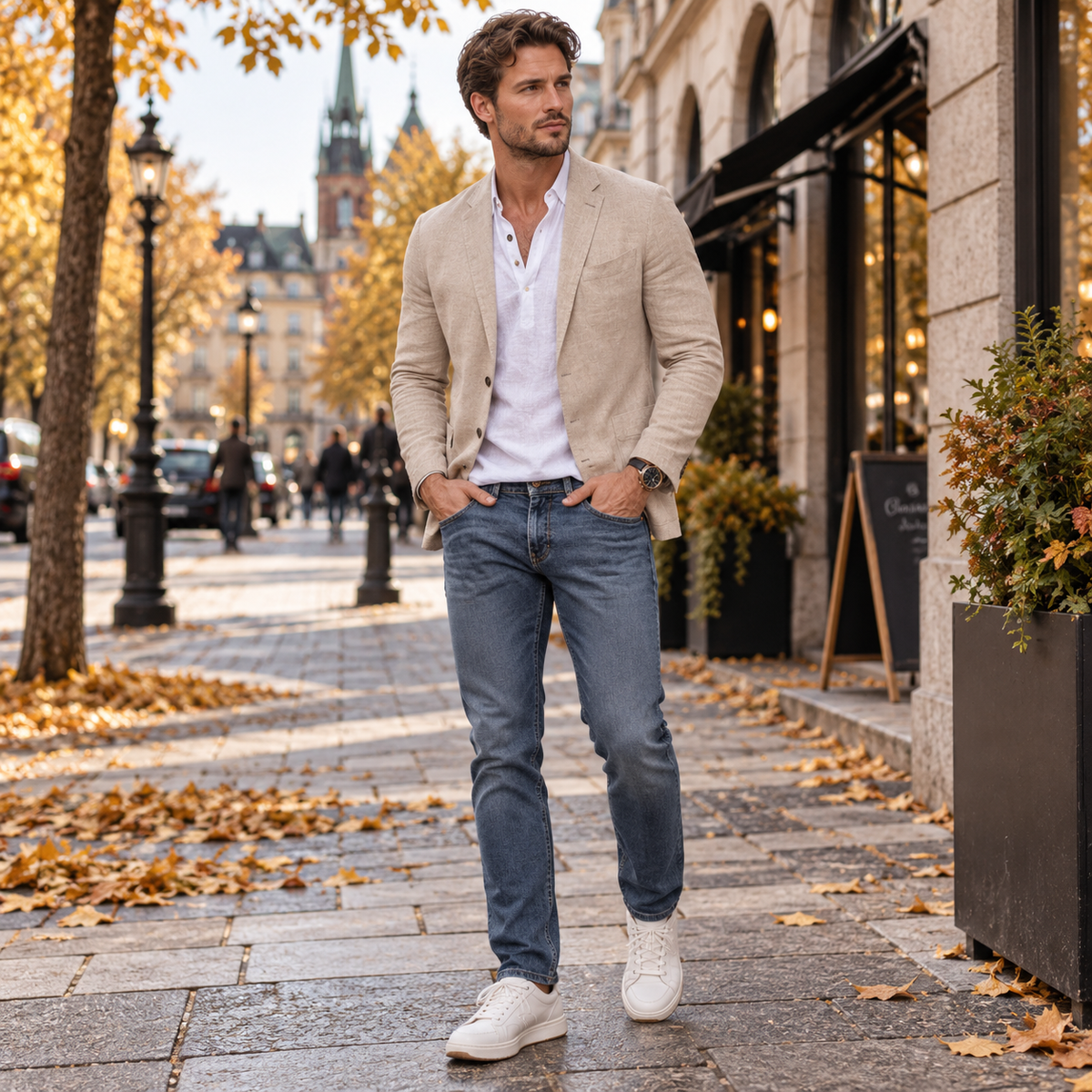 Herenblazer van linnenmix — casual zomerblazer met moderne pasvorm