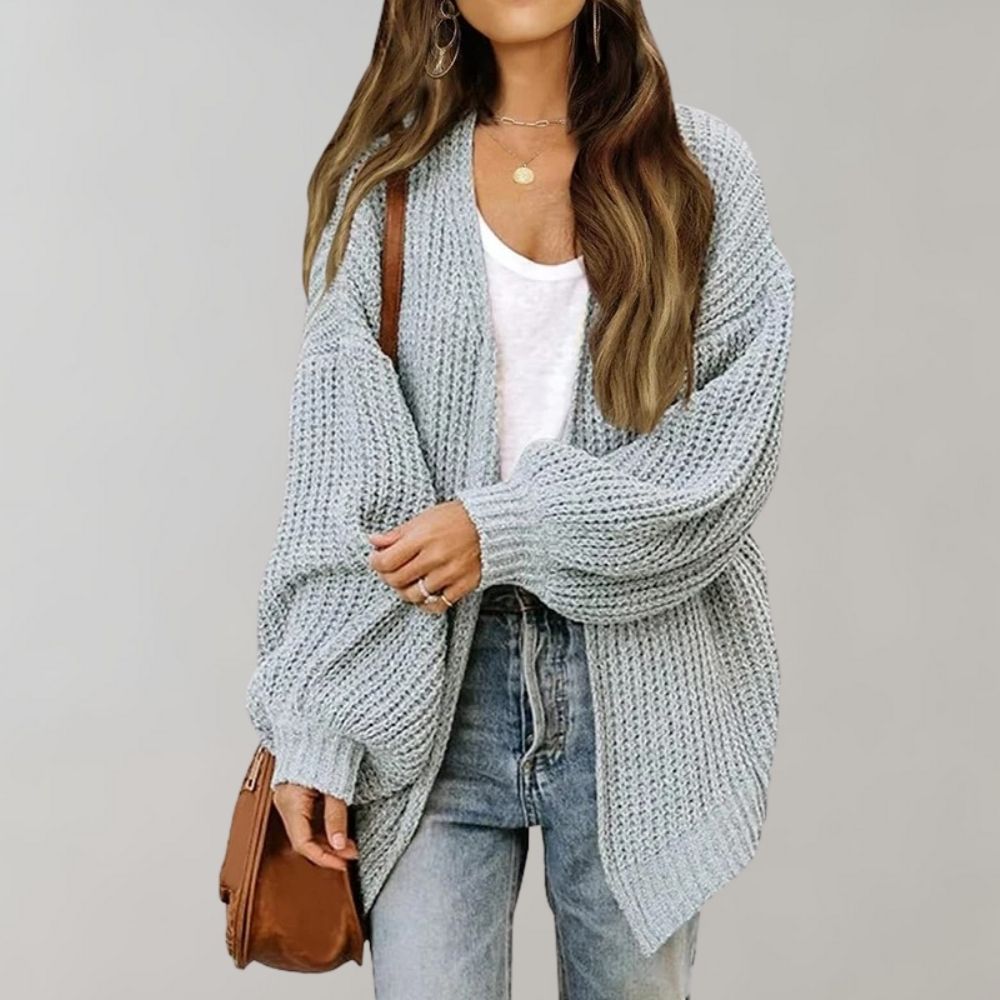 Dames gebreid vest, open — zachte acryl cardigan met soepel vallende pasvorm