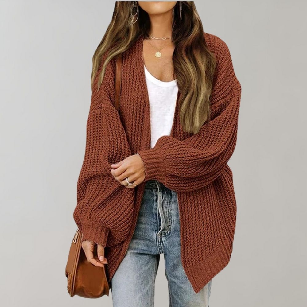 Dames gebreid vest, open — zachte acryl cardigan met soepel vallende pasvorm