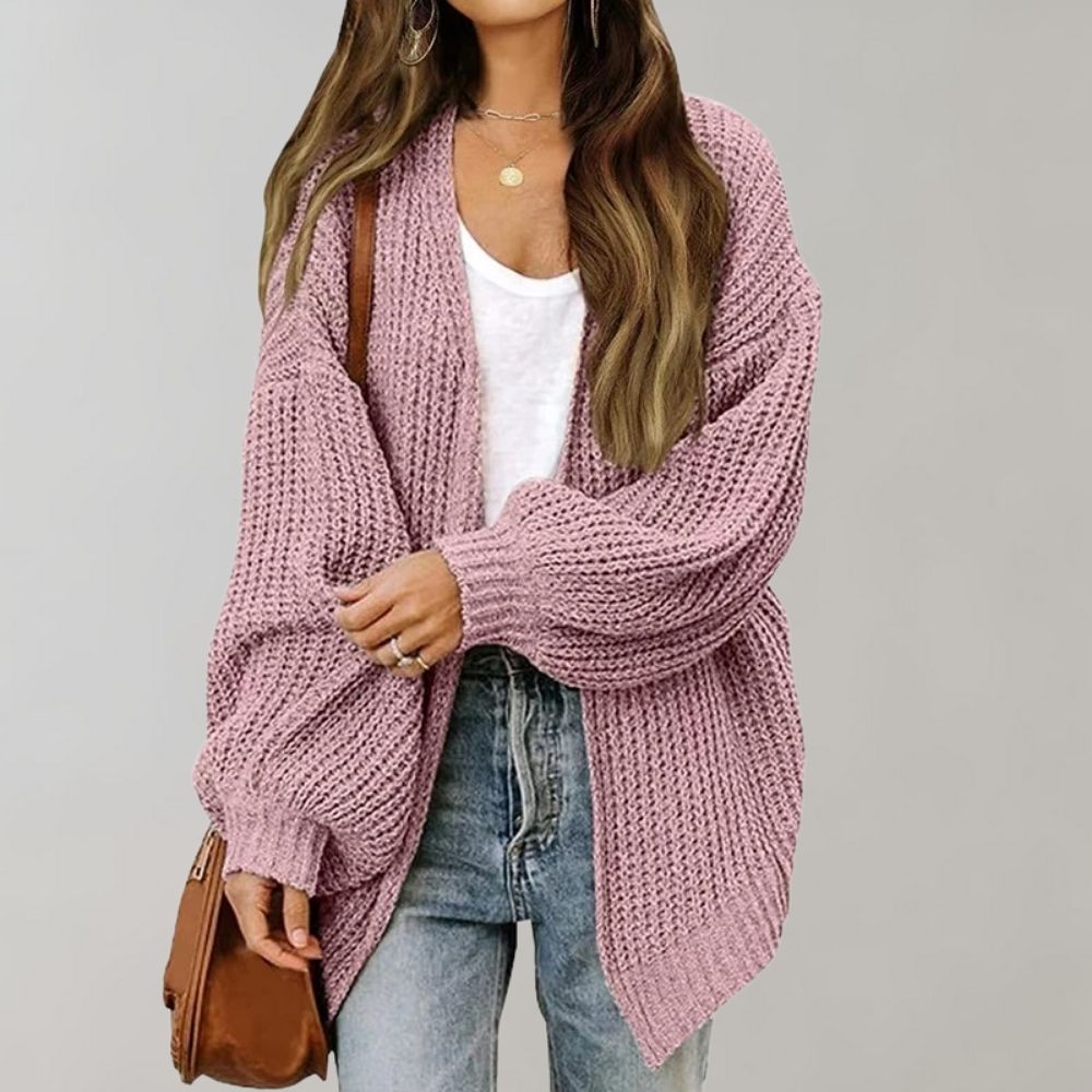 Dames gebreid vest, open — zachte acryl cardigan met soepel vallende pasvorm